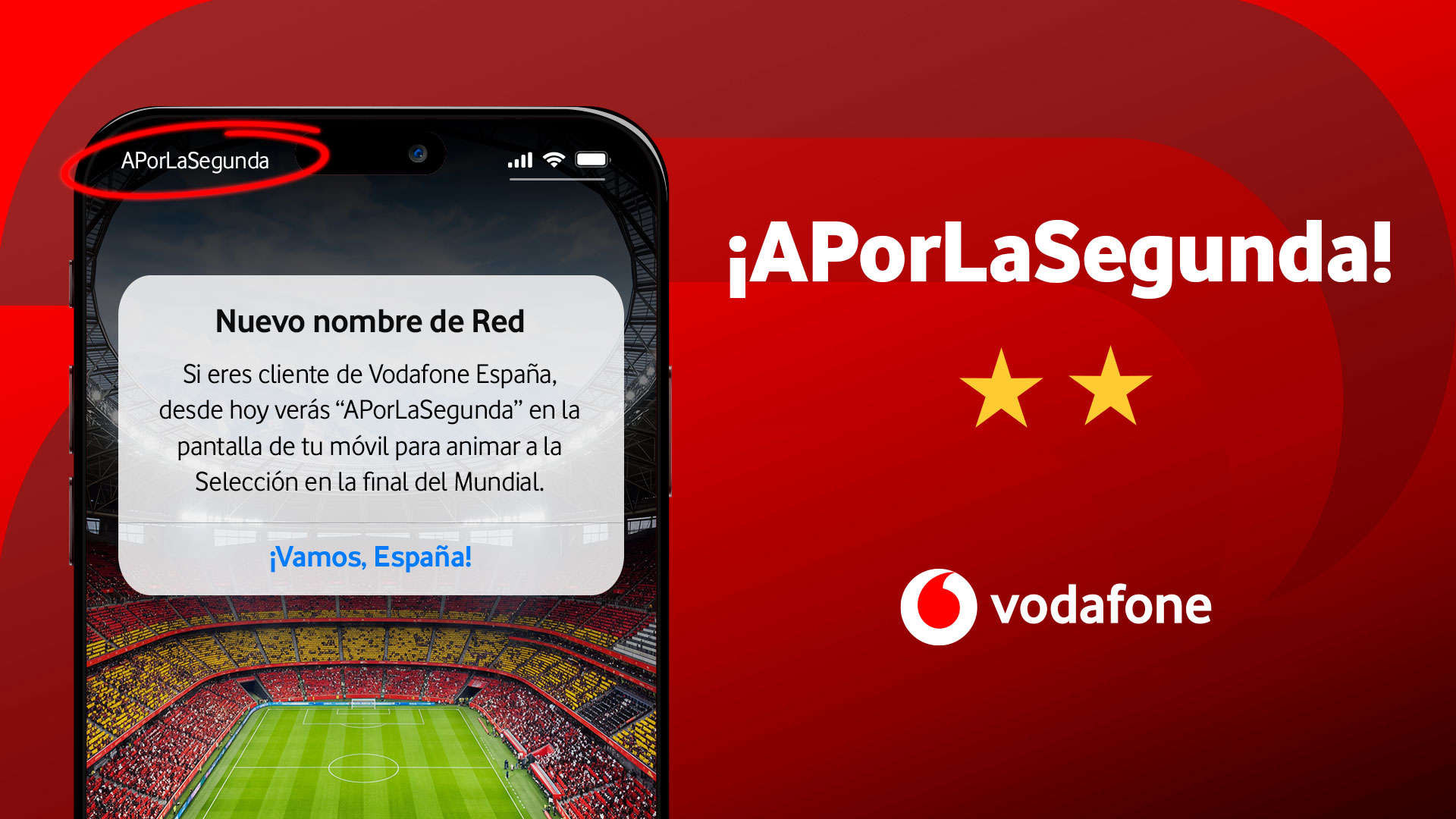Vodafone cambia el nombre de su red móvil a "APorLaSegunda" para animar a la selección en la final del Mundial