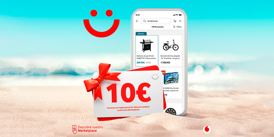 Vodafone regala a sus clientes hasta 10€ de descuento en su Marketplace como promoción de verano