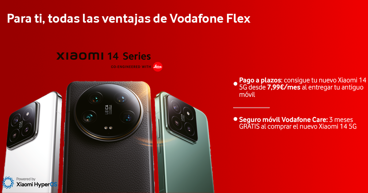 El nuevo Xiaomi 14, desde 7,99€/mes con todas las ventajas de Vodafone Flex