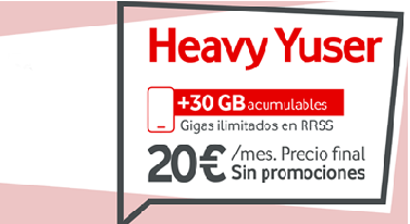 Vodafone yu mejora las condiciones de su tarifa Heavy Yuser y Heavy Yuser + fibra