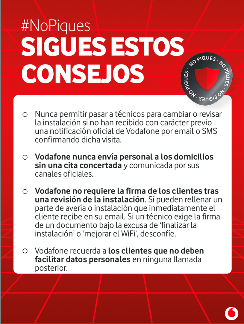 Vodafone España alerta de un nuevo fraude presencial