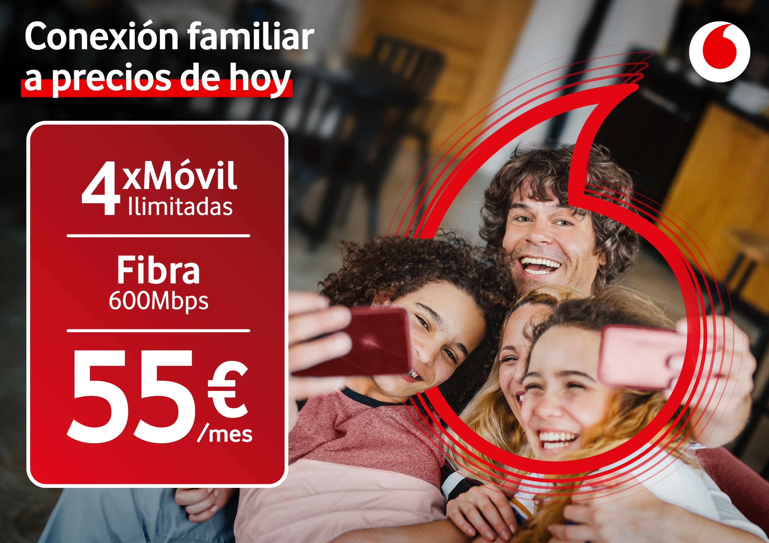 Vodafone lanza un plan familiar con fibra a 600Mbps y 4 líneas móviles ilimitadas por sólo 55€/mes<br/>