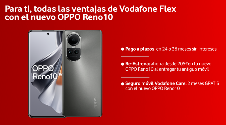 El nuevo OPPO Reno10 estará disponible con Vodafone Flex