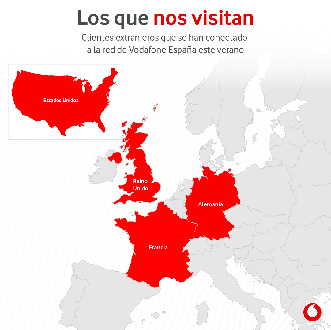 El tráfico de datos de visitantes en ‘roaming’ de Vodafone ha aumentado un 25% en España este verano