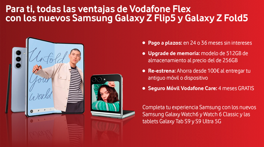 Los nuevos dispositivos plegables de Samsung estarán disponibles con todos los beneficios de Vodafone Flex